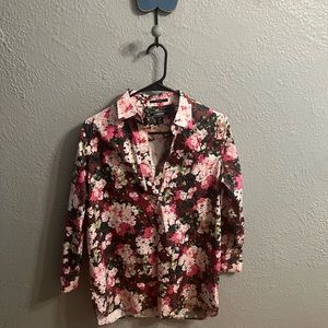 Women's lands  end half button up long sleeve floral‎ shirt size 6
